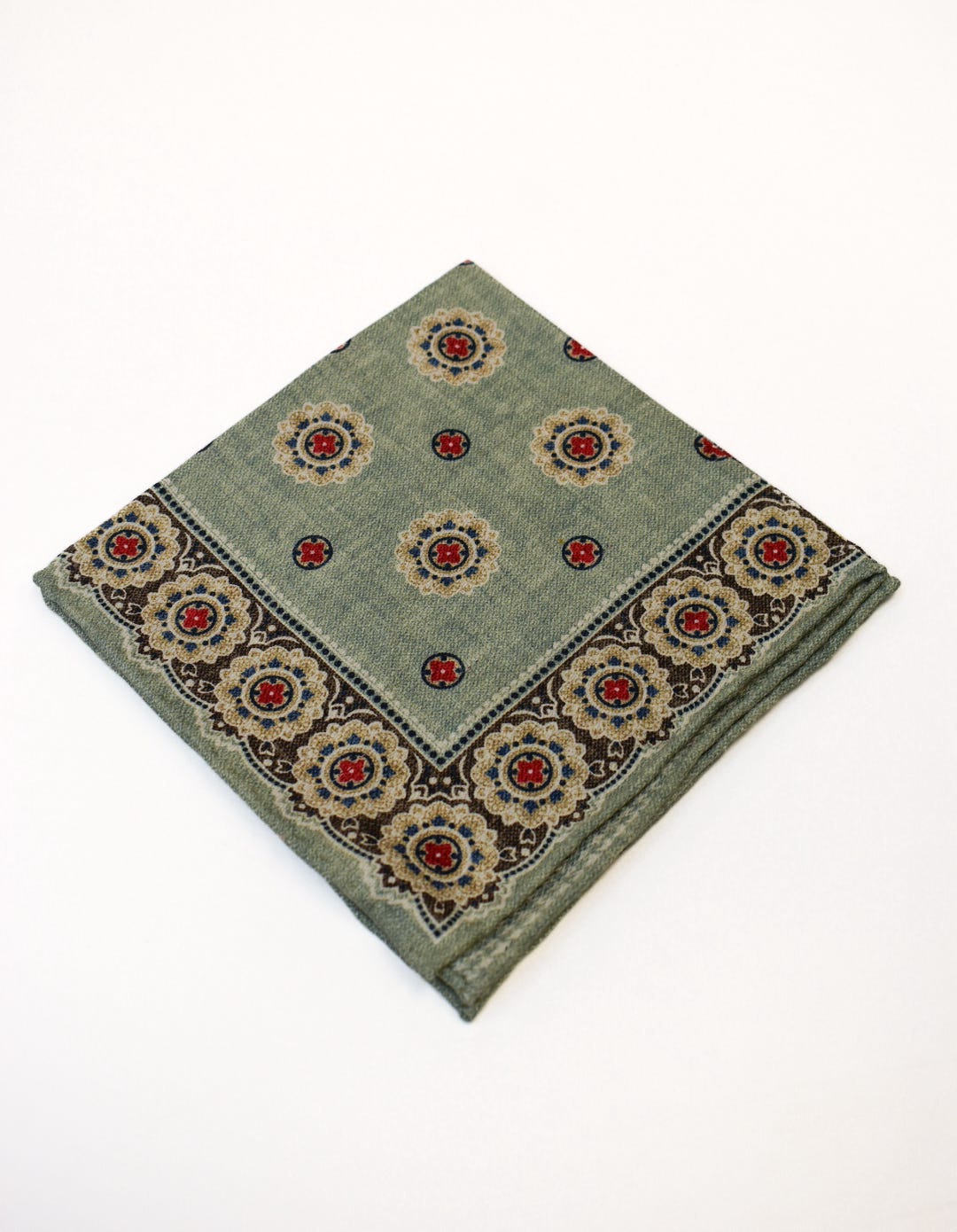 Edward Armah Mint/Red Medallion Houndstooth Pocket Square