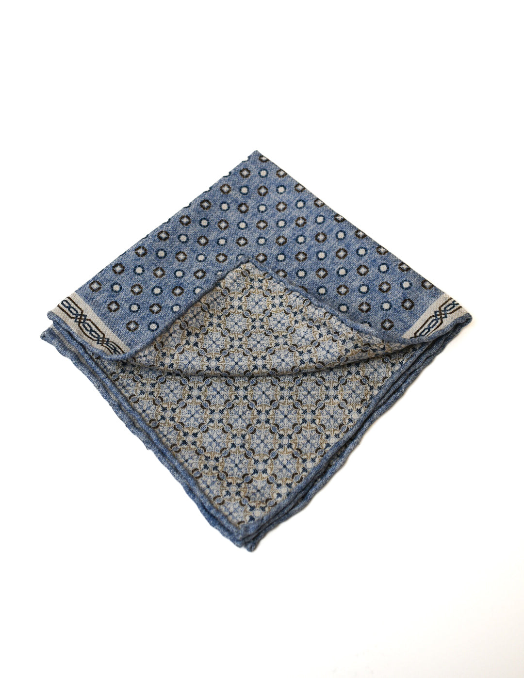 Edward Armah Light Blue/Brown Neat/Arabesque Pocket Square