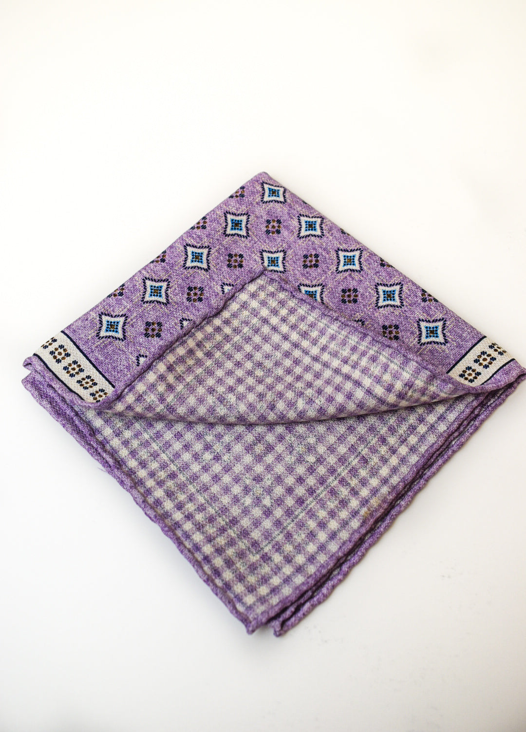 Edward Armah Lilac Neat/Check Pocket Square