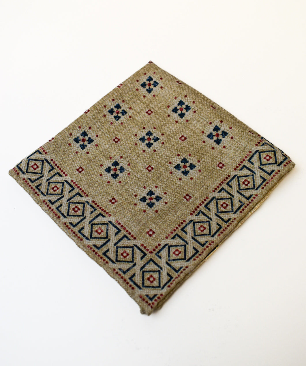 Edward Armah Beige/Light Brown Foulard/Houndstooth Pocket Square