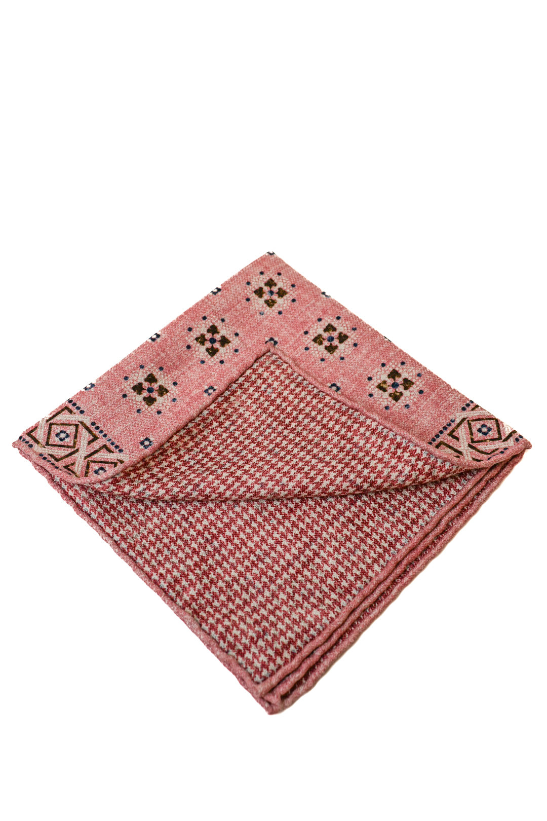 Edward Armah Pink Foulard/Houndstooth Pocket Square