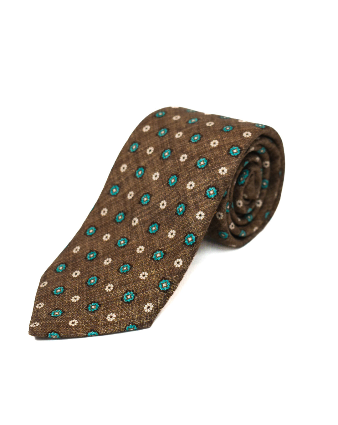 Edward Armah Brown/Mint Floret Neat Silk Shappe Diamond Print Tie