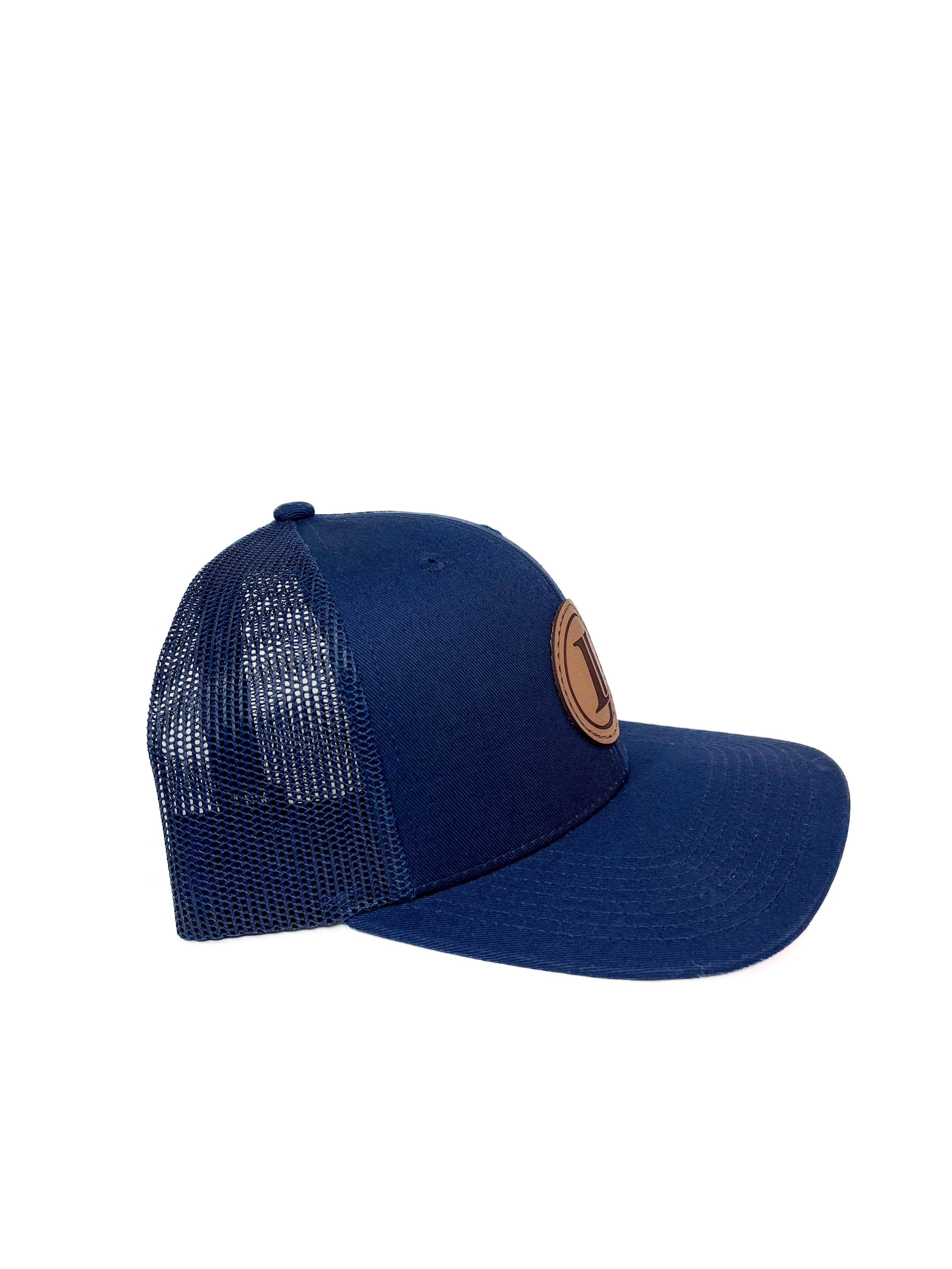 Liam John Leather Logo Hat- Navy