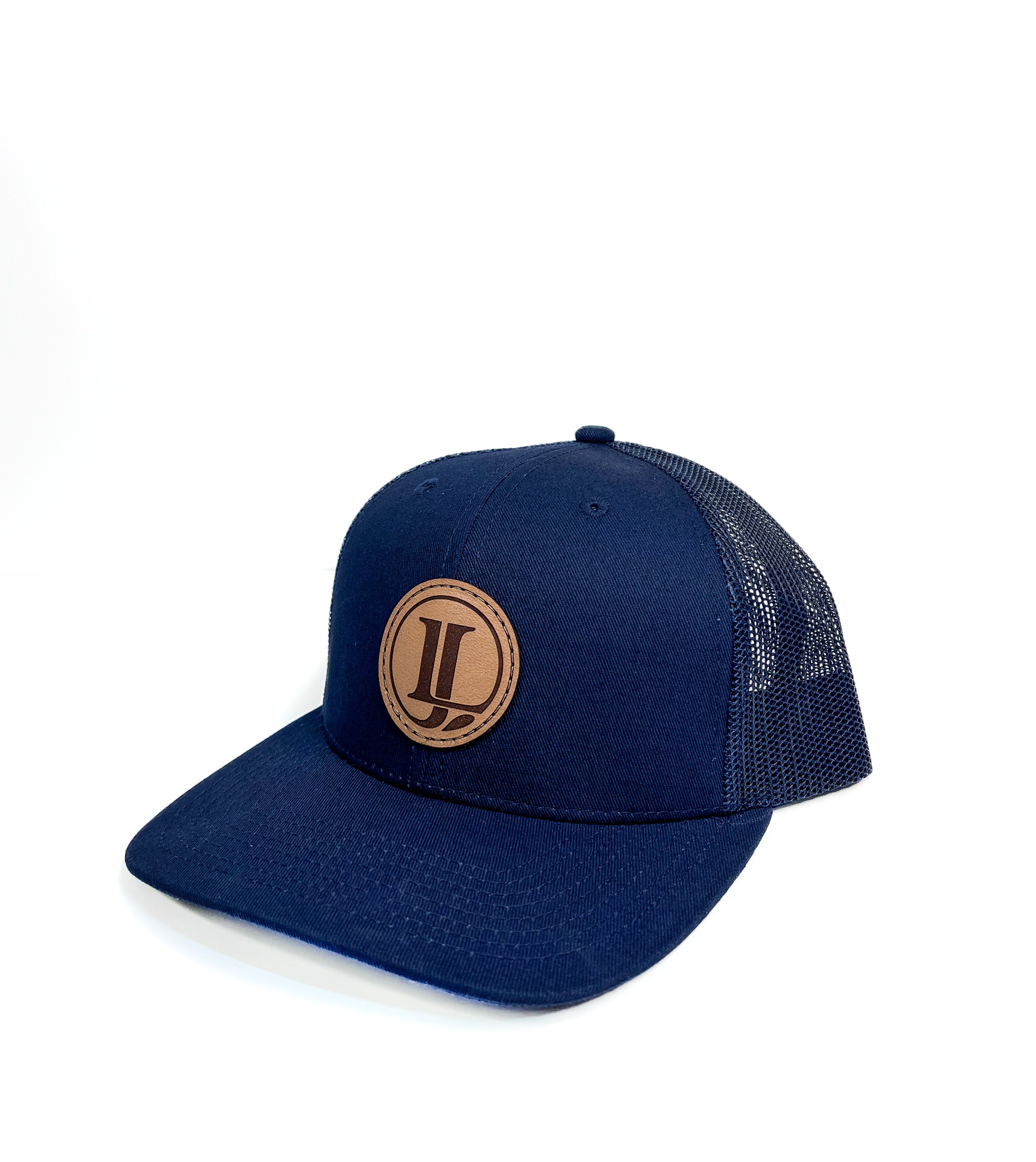 Liam John Leather Logo Hat- Navy