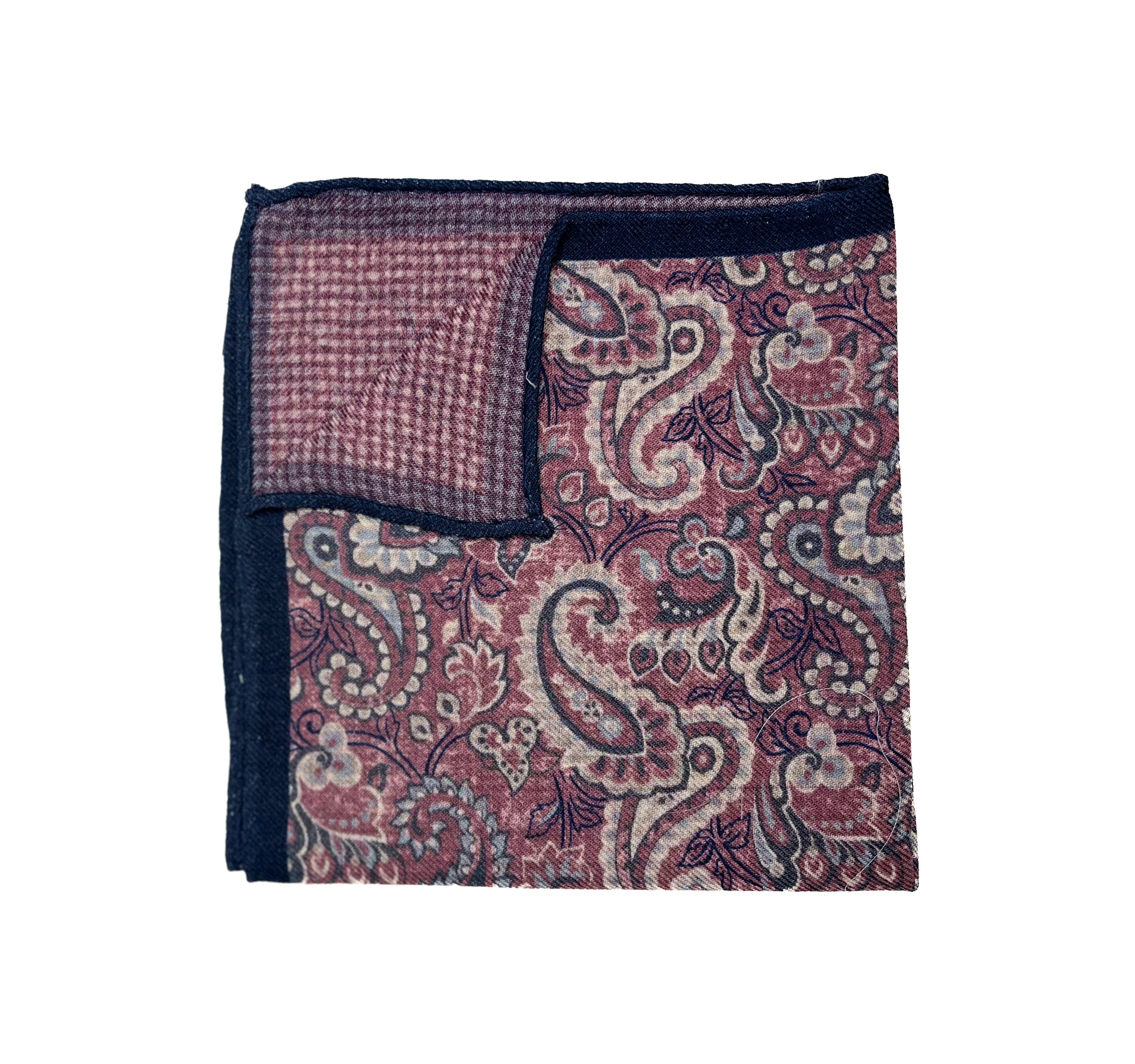 Liam John Double Faced Paisley Check Pocket Square