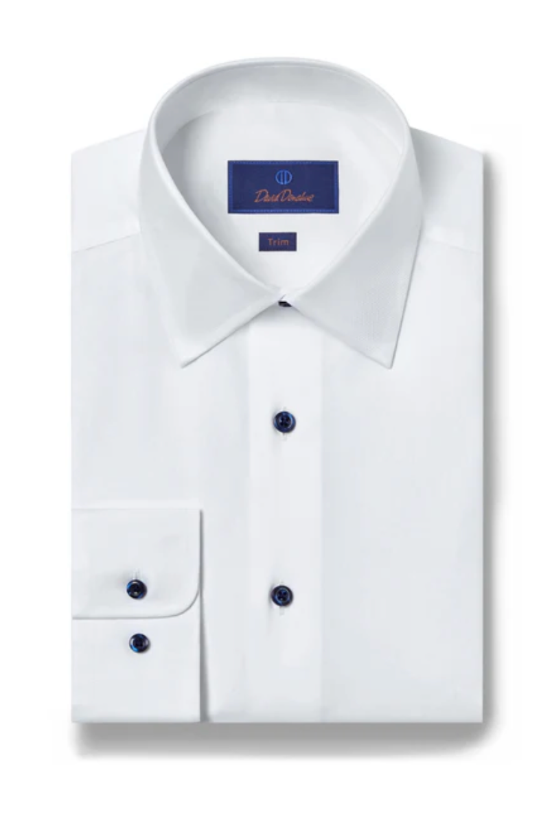 David Donahue Super Fine Twill Dress Shirt with Navy Buttons