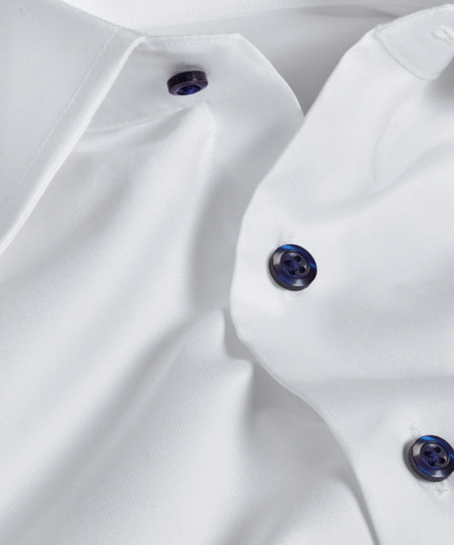 David Donahue Super Fine Twill Dress Shirt with Navy Buttons