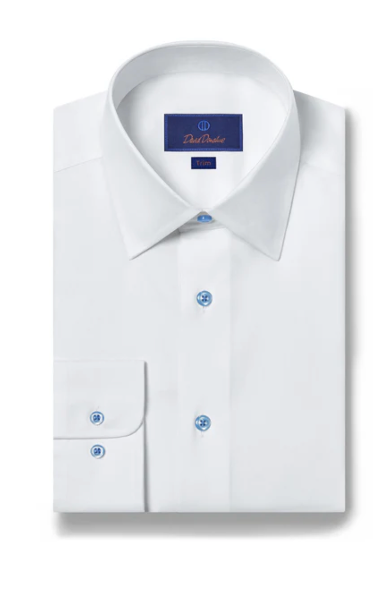 David Donahue Super Fine Twill Dress Shirt with Sky Blue Buttons