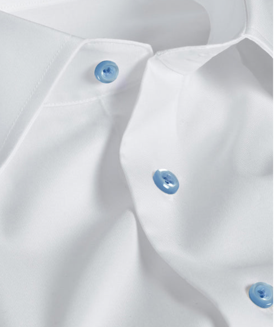 David Donahue Super Fine Twill Dress Shirt with Sky Blue Buttons