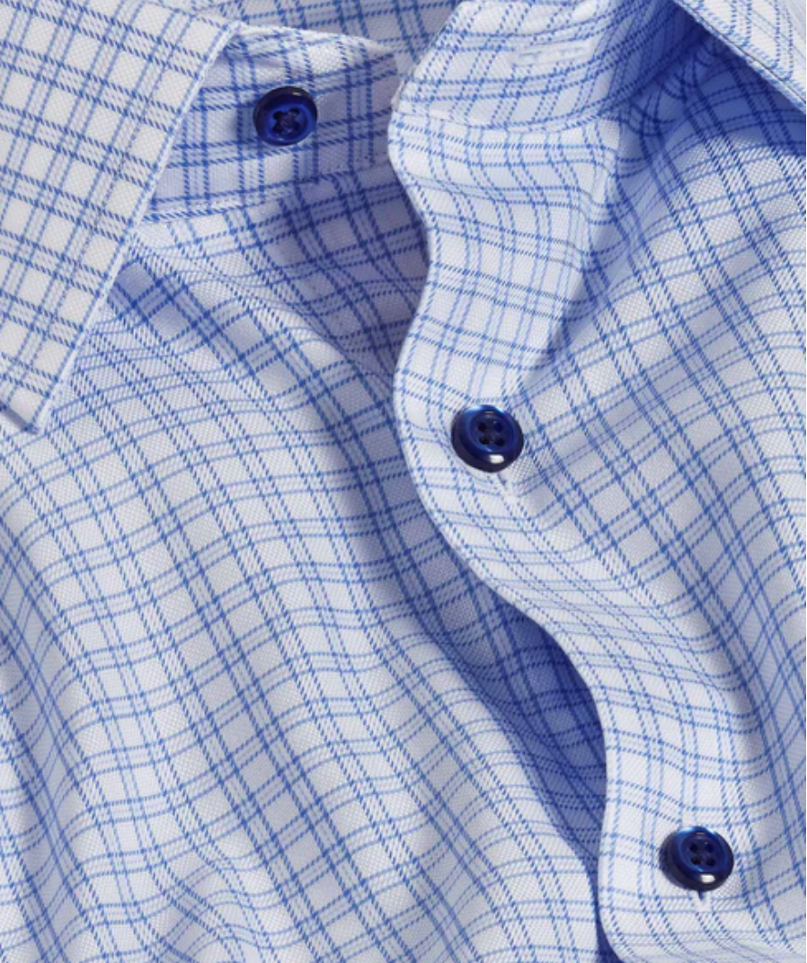David Donahue Sky & White Basketweave Check Dress Shirt