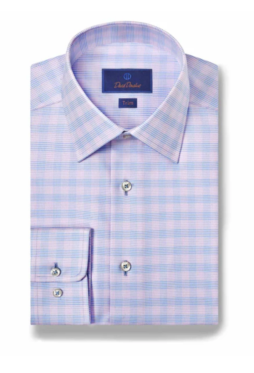 David Donahue Sky & Berry Twill Check Dress Shirt