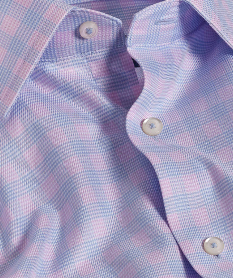 David Donahue Sky & Berry Twill Check Dress Shirt