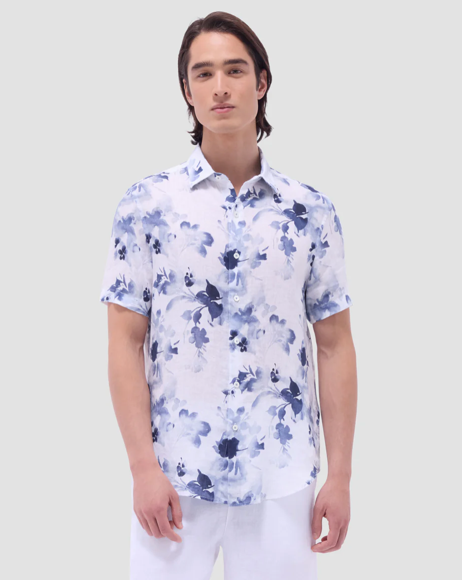 Bugatchi Orson Floral Short Sleeve Linen Button Down