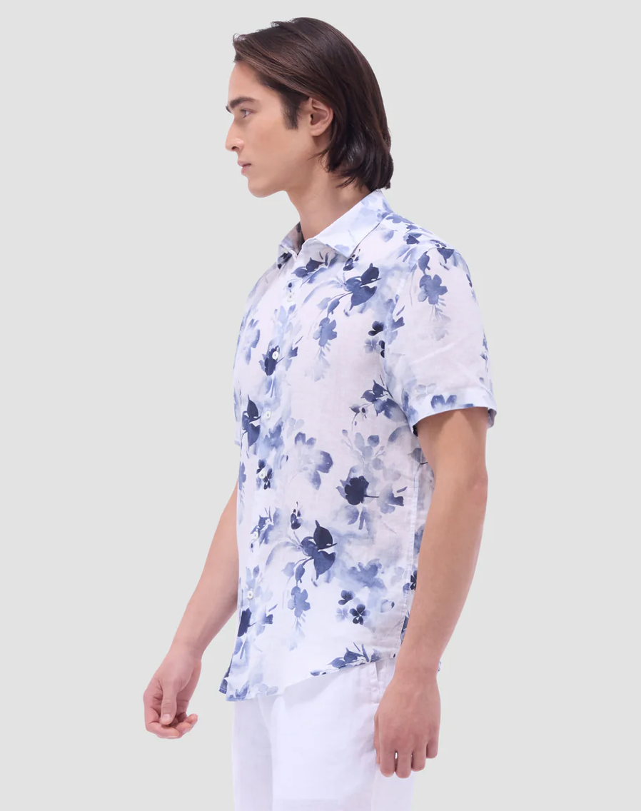 Bugatchi Orson Floral Short Sleeve Linen Button Down