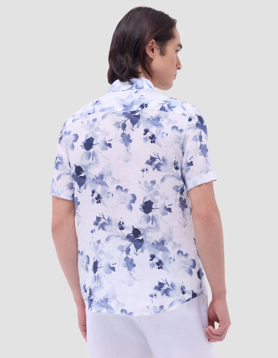 Bugatchi Orson Floral Short Sleeve Linen Button Down