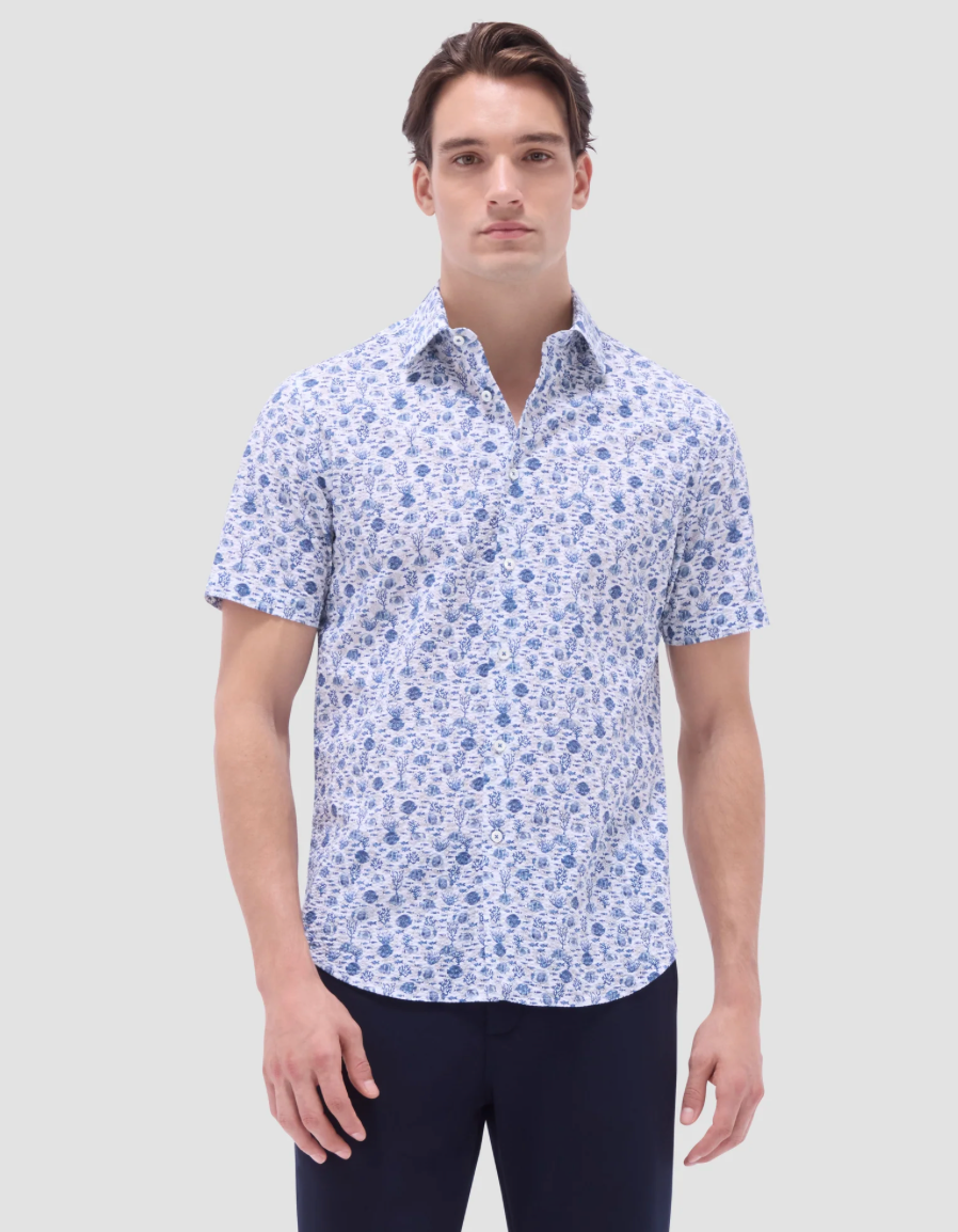 Bugatchi Orson Marine Life Seersucker Short Sleeve Button Down