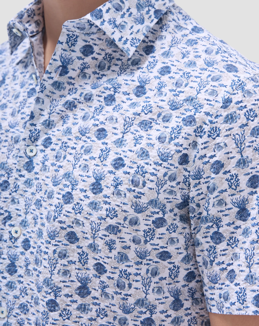 Bugatchi Orson Marine Life Seersucker Short Sleeve Button Down
