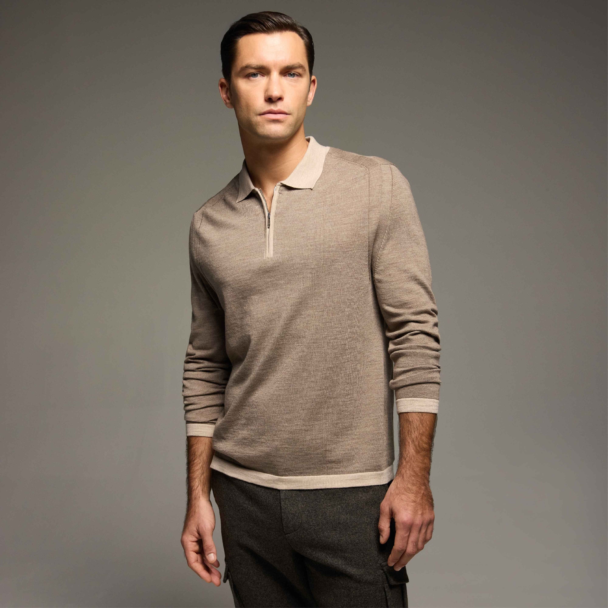 Melange Quarter Zip Polo Sweater