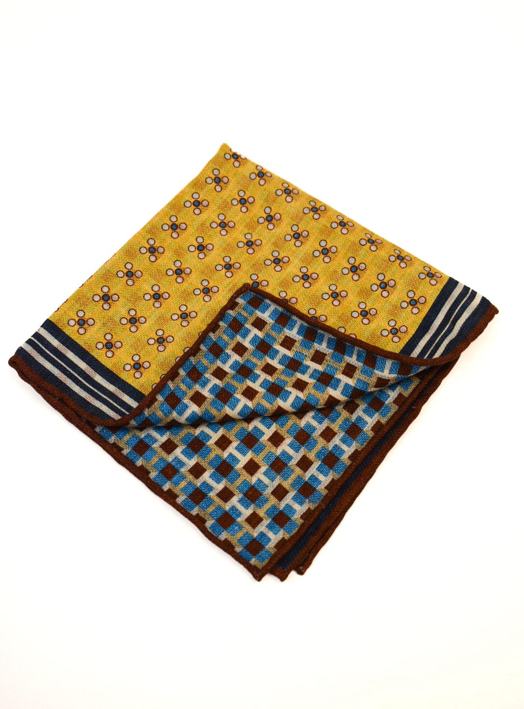 Edward Armah Yellow/Deep Blue/Brown Dot Pattern/Cross Neat Pocket Square