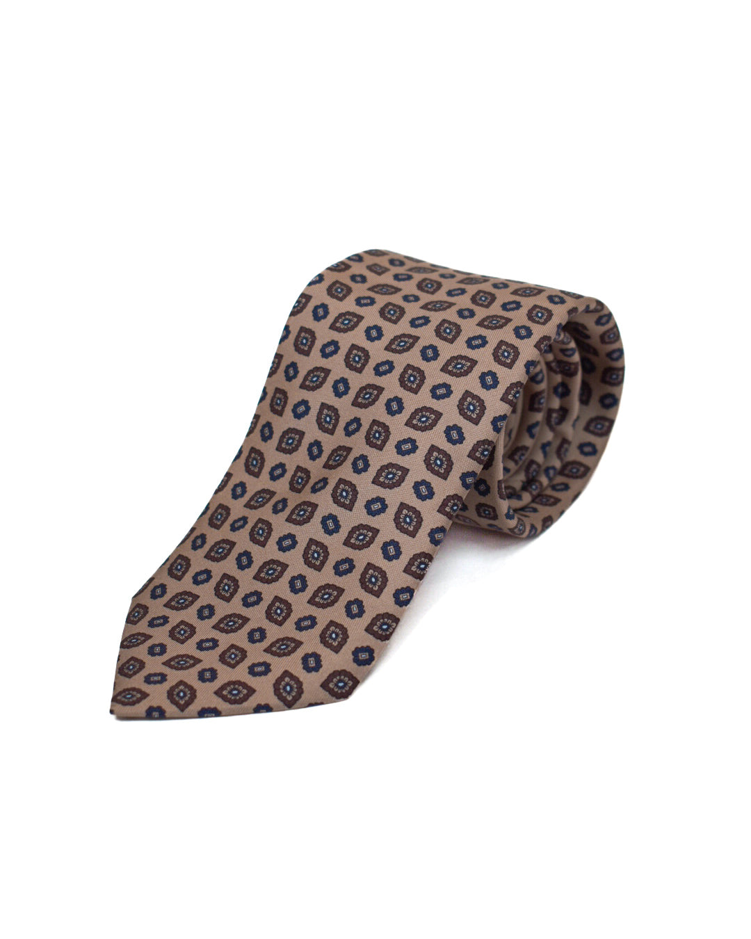 Liam John Tan with Brown and Blue Mosaic Tie