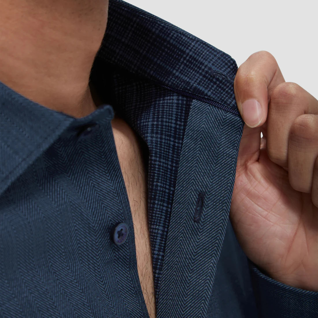 Bugatchi Jimmy Doubled Sided Herringbone/Check OoohCotton Shirt