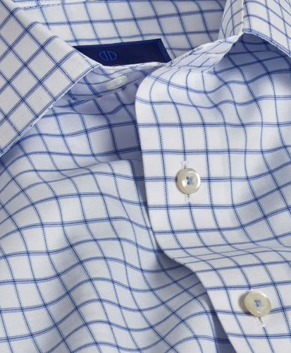 White and Blue Grid Check Non-Iron Dress Shirt
