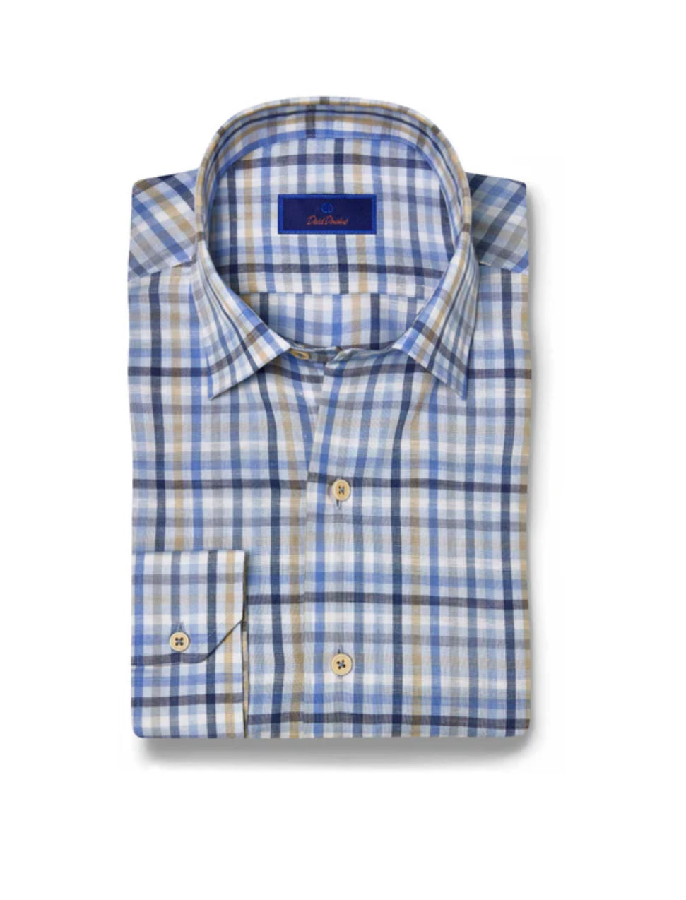 David Donahue Blue & Tan Linen Check Shirt