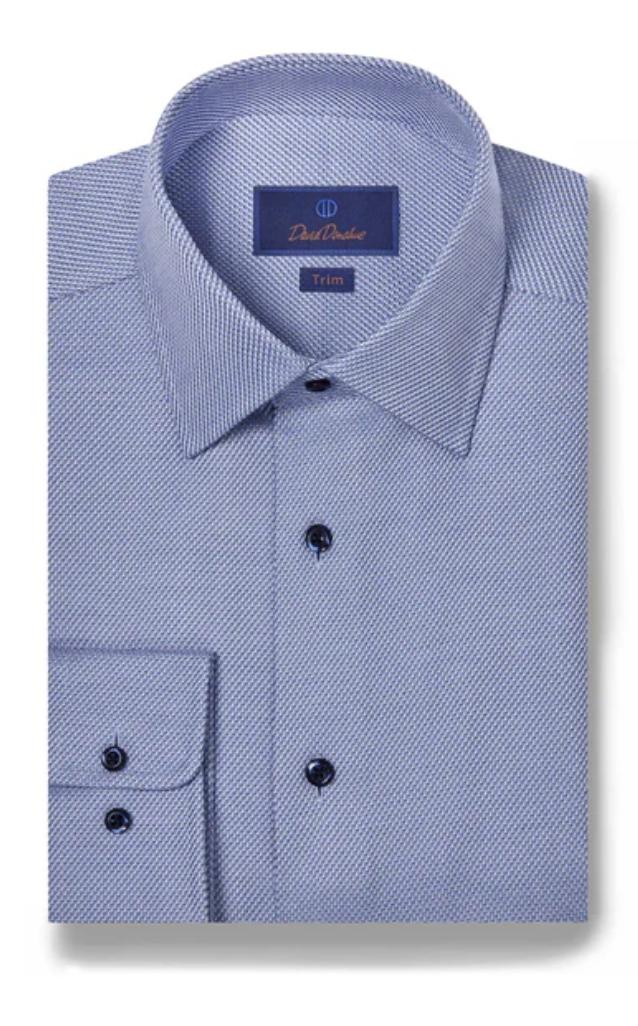 David Donahue Blue Textured Twill Dress Shirt