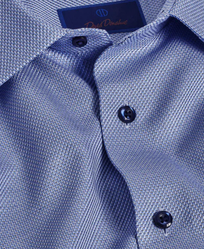 David Donahue Blue Textured Twill Dress Shirt