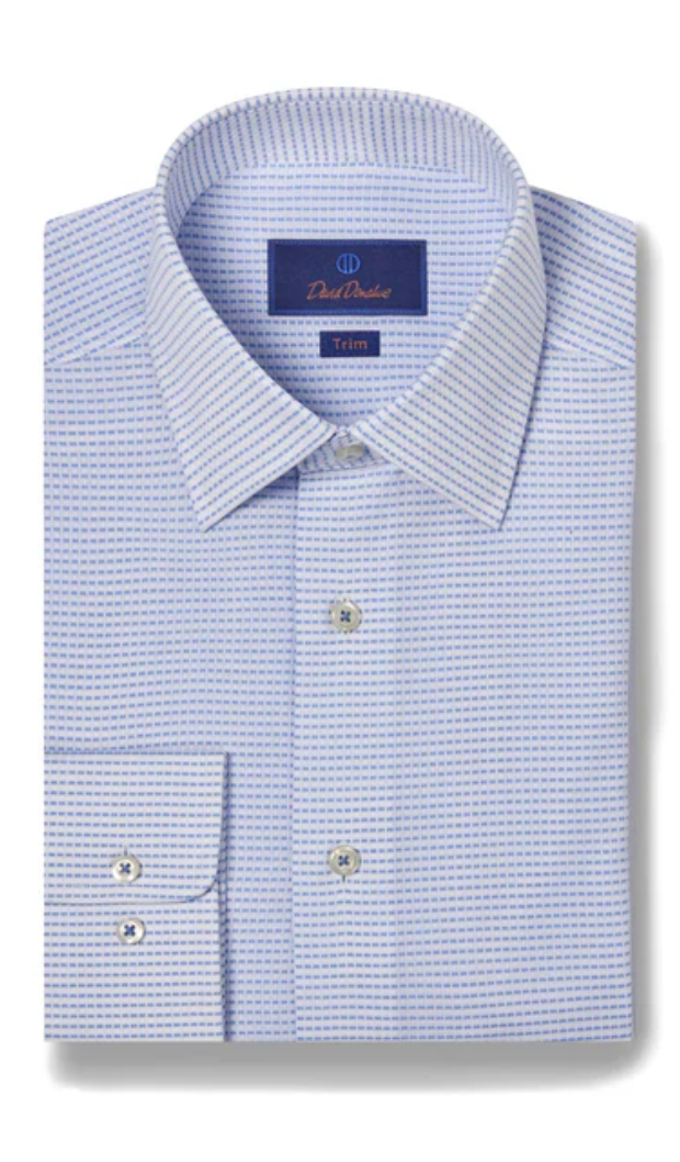 David Donahue White & Blue Horizontal Dobby Dress Shirt