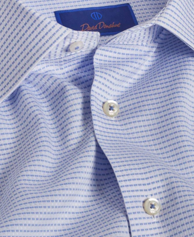 David Donahue White & Blue Horizontal Dobby Dress Shirt