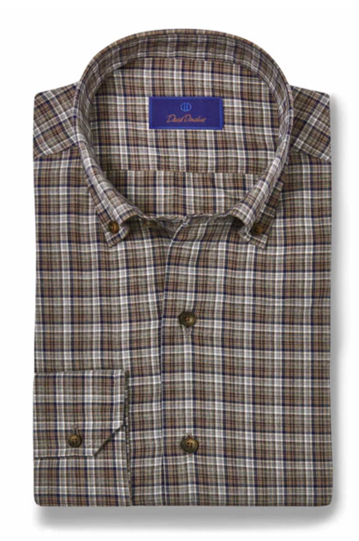 David Donahue Charcoal Twill Plaid Shirt