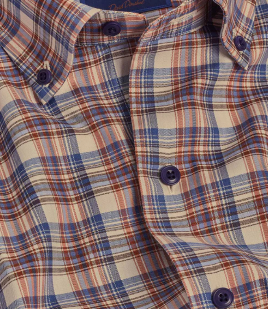 David Donahue Pumpkin Herringbone Plaid Sport Shirt