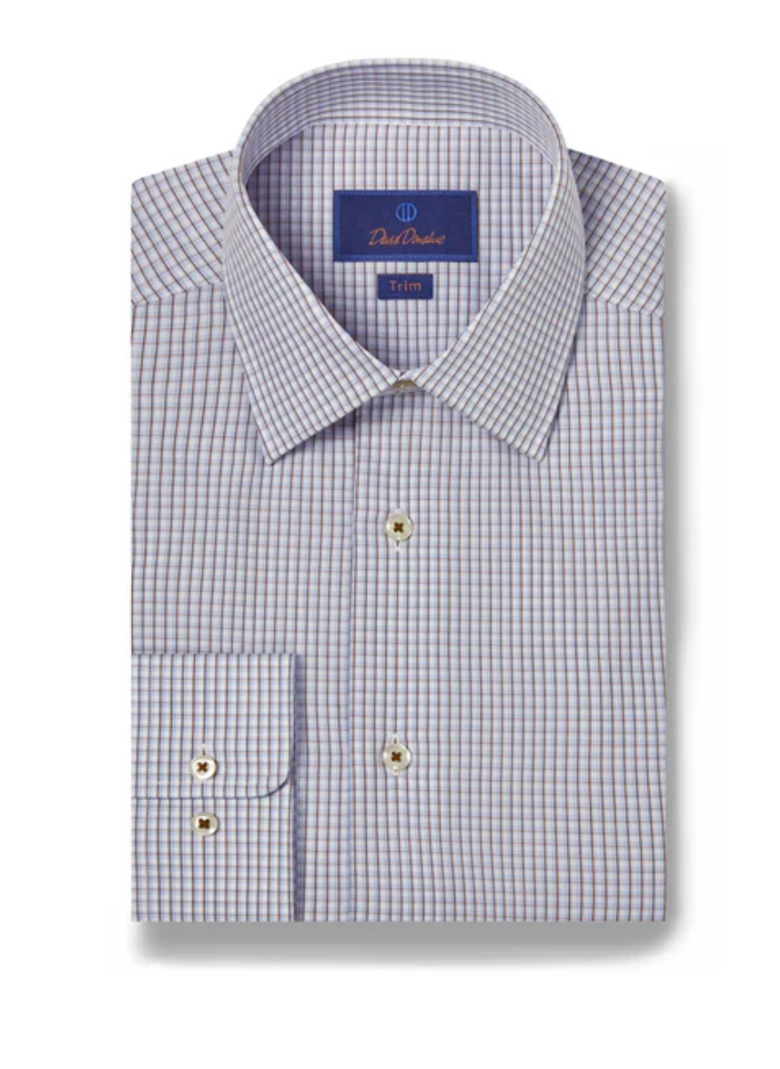 David Donahue White & Chocolate Micro Check Dress Shirt