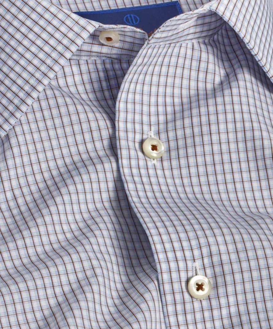 David Donahue White & Chocolate Micro Check Dress Shirt