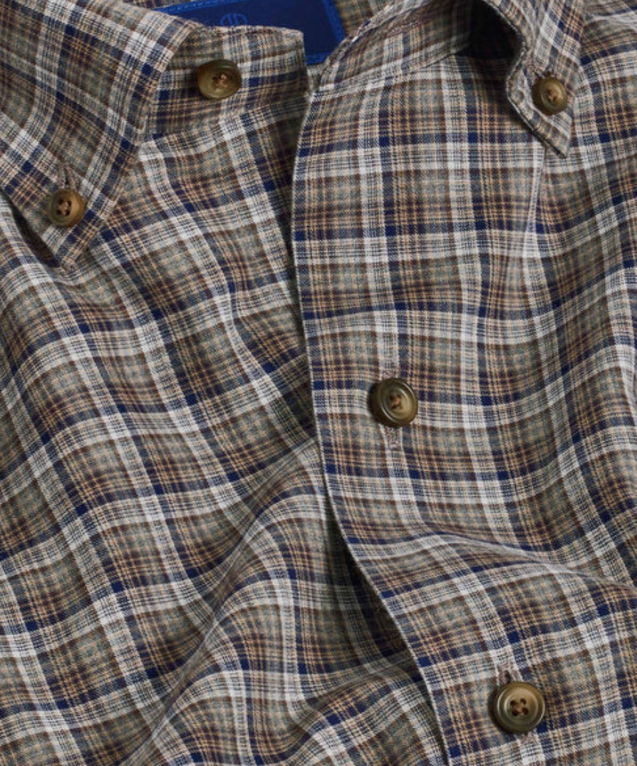 David Donahue Charcoal Twill Plaid Shirt